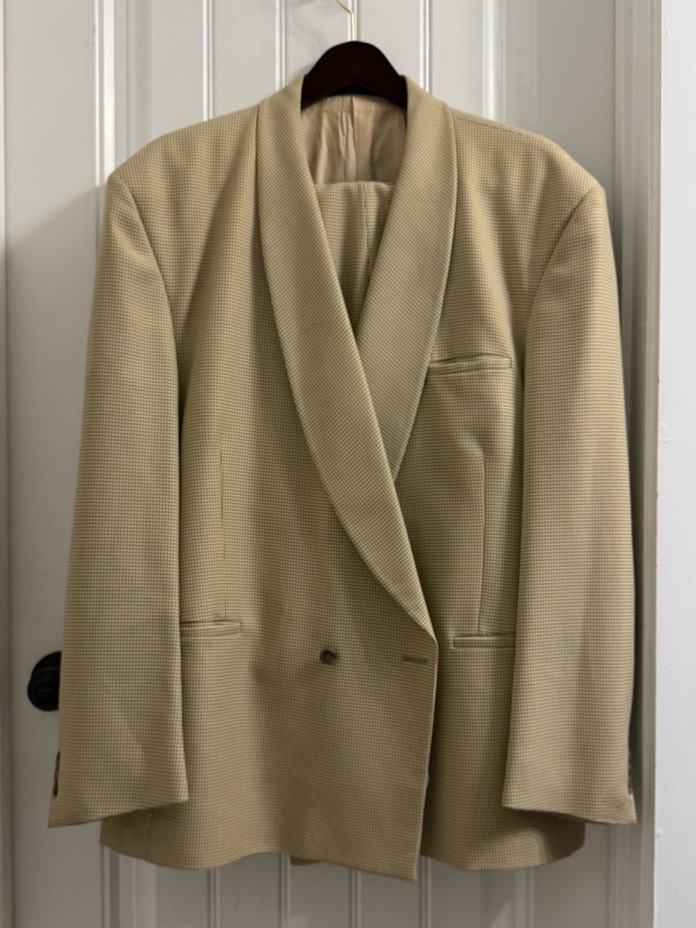 Carlo Zarelli Men’s Tan Cream Hounds Business Suit Pants 38X30 Blazer Size 46